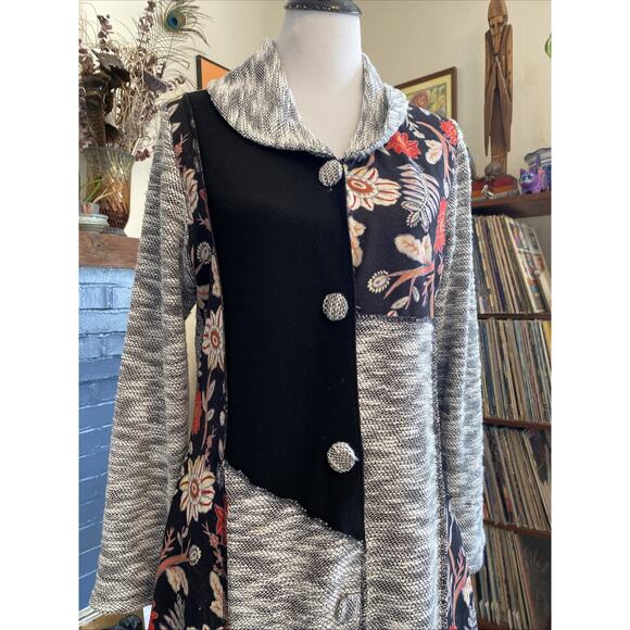 Anthropologie Luii S Button Front Mixed Media Jacket Cardigan Floral/ Knit Boho - Picture 6 of 14